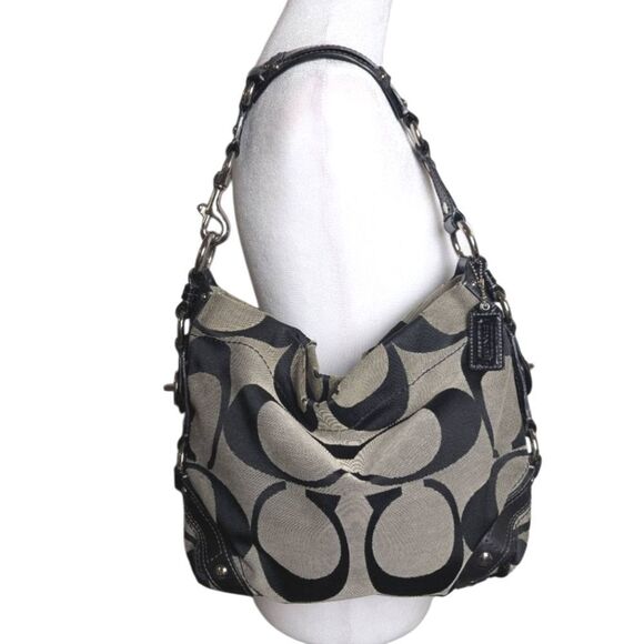 Coach Carly Signature Big C Black Gray Hobo Shoulder Vintage Bag Purse 12871 - Picture 1 of 10